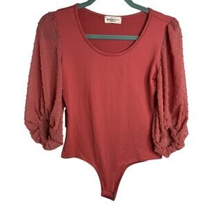 Smoke & Mirrors Salmon Pink Puff Sleeve Bodysuit Snap Button Women's Small